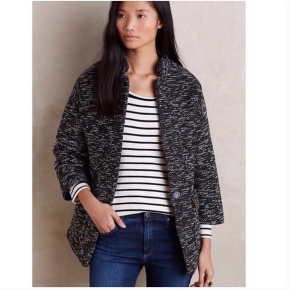 ANTHROPOLOGIE Elevenses Tweed Minka Coat Black S - Picture 2 of 14